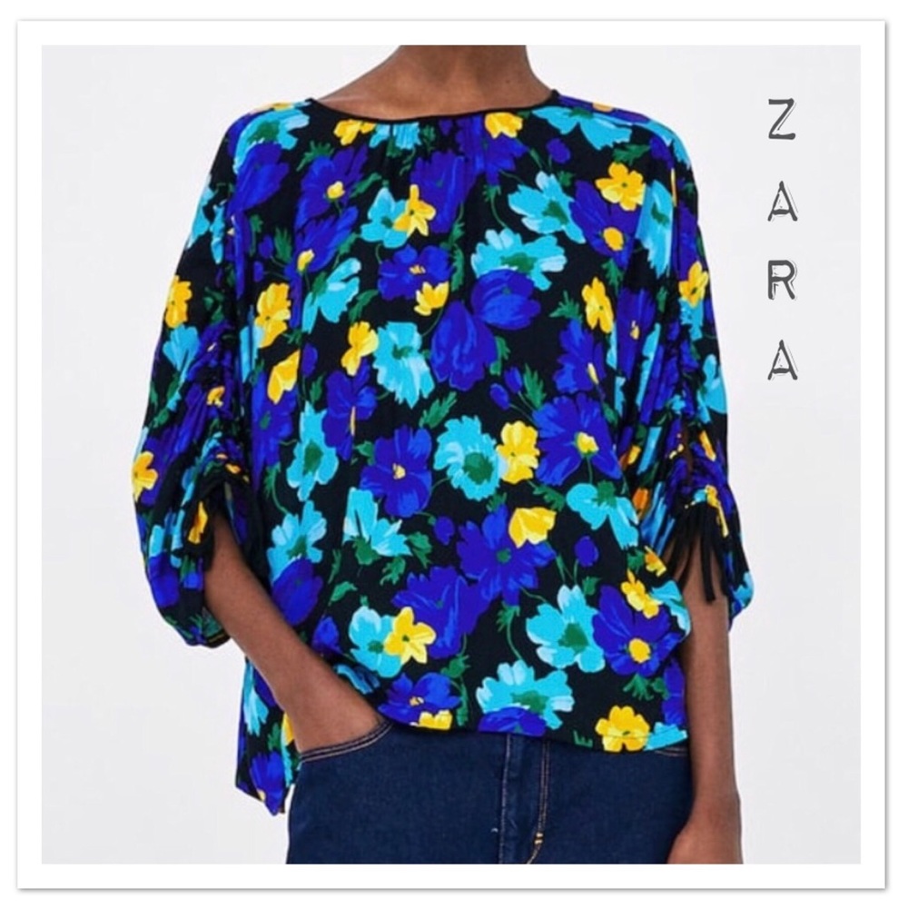 Zara Printed Blouse With Gathered Details - NWT